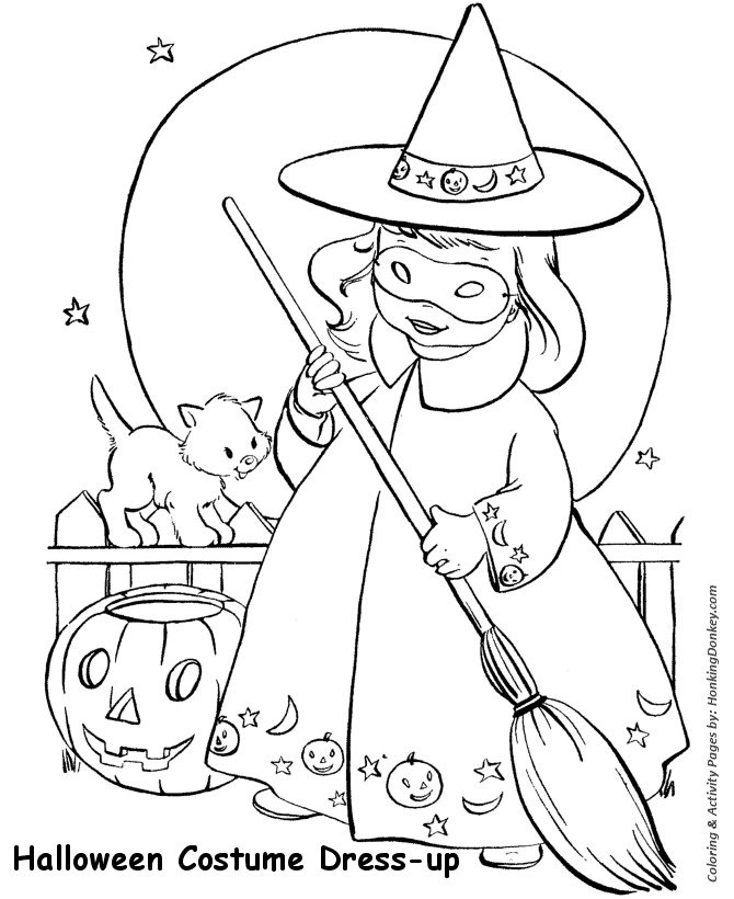 Halloween Costume Coloring Pages - Witch Costume with Broom and