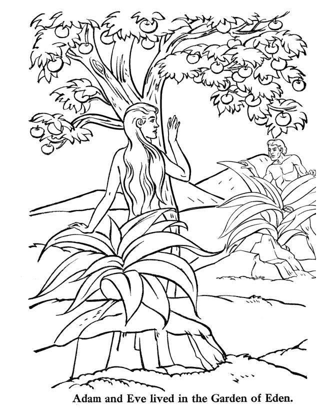 Bible Story characters Coloring Page Sheets - Adam & Eve In the