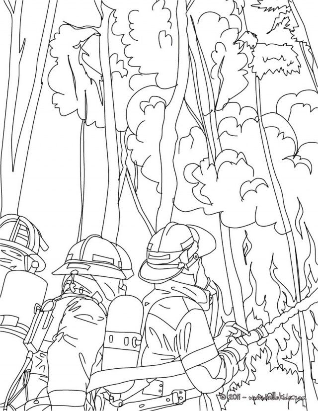 FIREMAN Coloring Pages Firemen Fighting Tree Fire 151813 Fireman