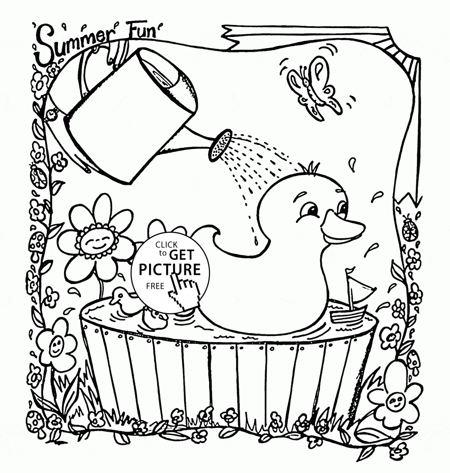 Cute Ducks coloring page for kids, summer coloring pages ...