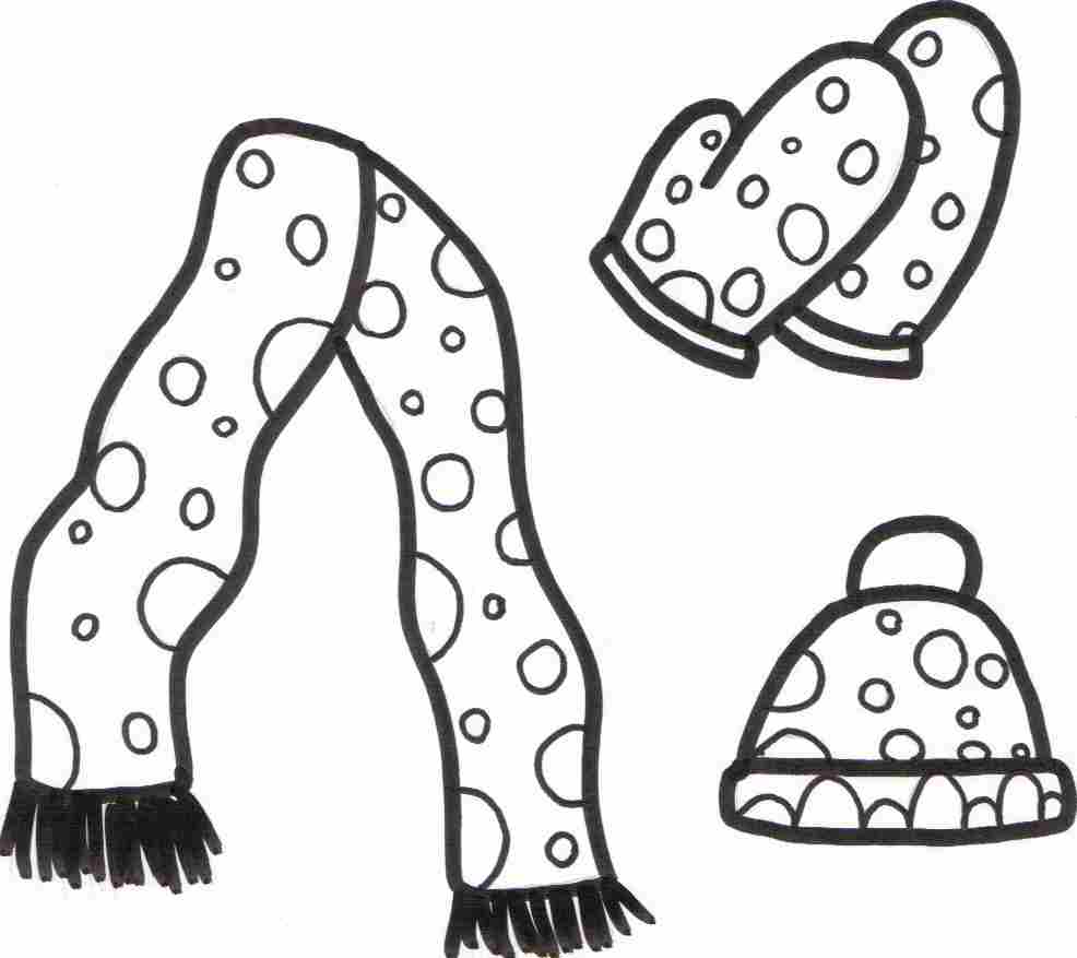 Winter Clothes Coloring Pages Beanie Mitten And Scarf | Winter ...