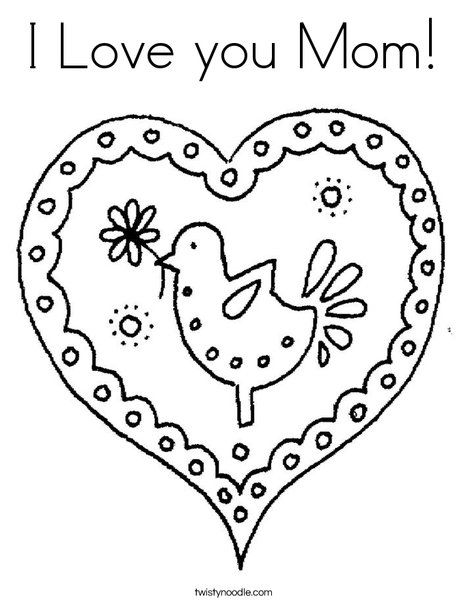 I Love you Mom Coloring Page - Twisty Noodle