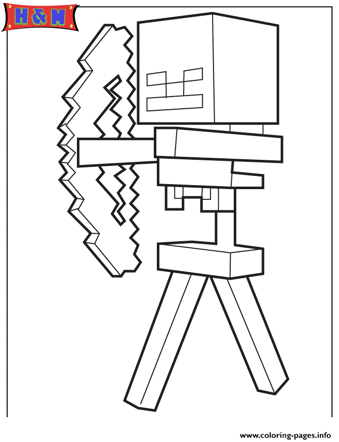 Print skeleton and arrow from minecraft game Coloring pages