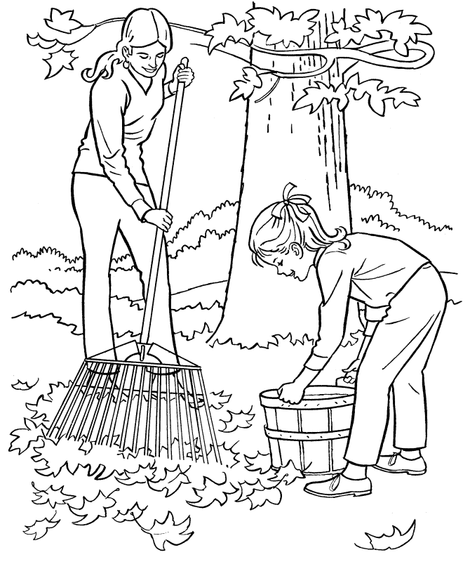 Farm Work and Chores Coloring Pages | Printable Raking leaves ...