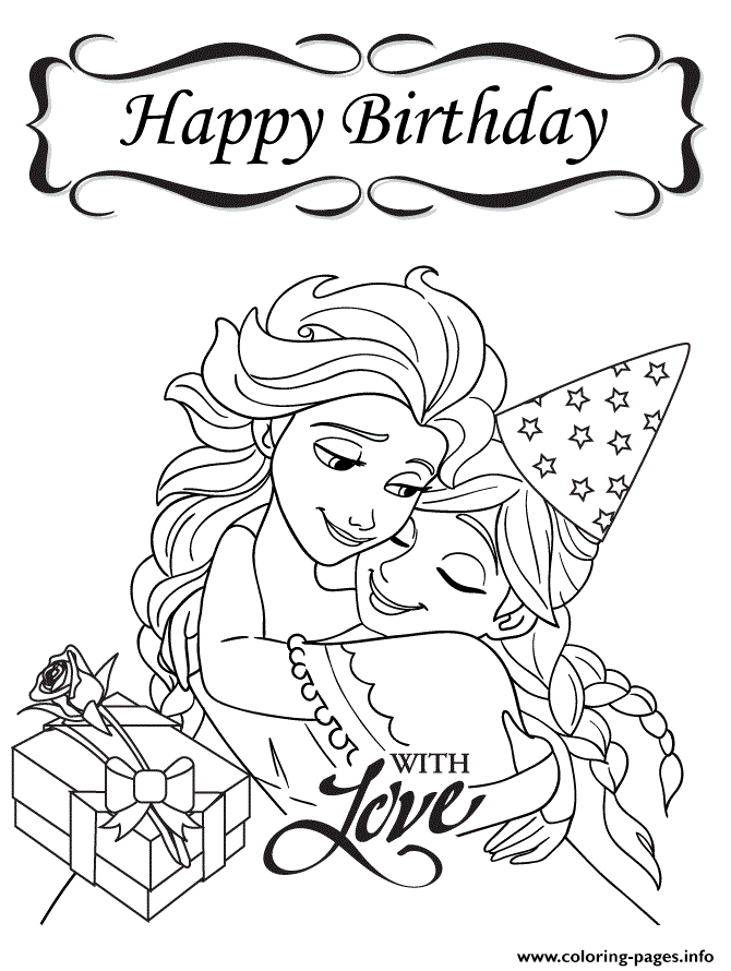 Print frozen happy birthday with love colouring page Coloring pages