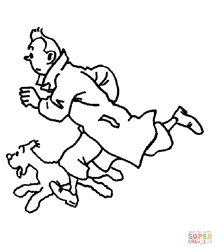 Tintin is running with his dog Snowy coloring page | Free Printable Coloring  Pages