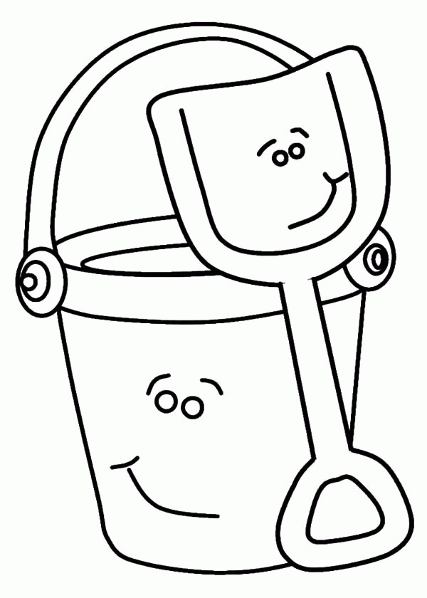 Smiling Beach Bucket and Shovel Coloring Pages: Smiling Beach ...