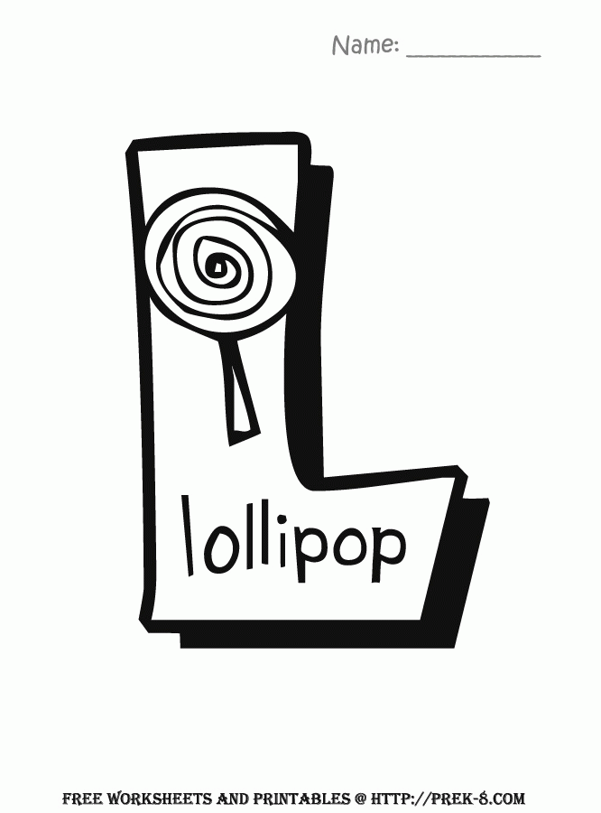 Printable alphabet letter coloring worksheets - letter L - Lollipop