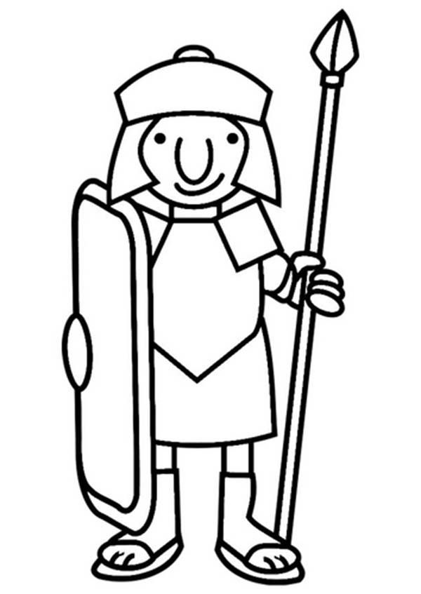 A Cartoon Drawing of Roman Soldier from Ancient Rome Coloring Page ...