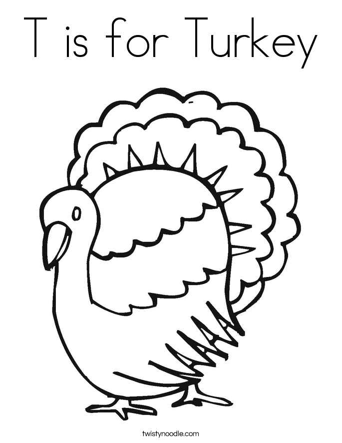 T is for Turkey Coloring Page - Twisty Noodle