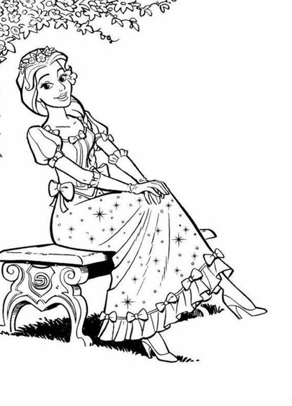 Efteling Pretty Girl Sitting on Bench Coloring Pages | Batch Coloring