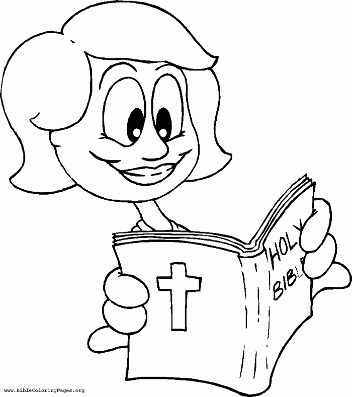 child reading the Bible Colouring Pages