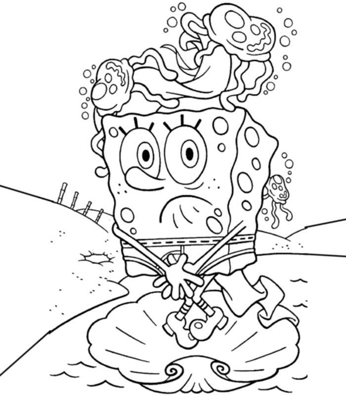 Spongebob And Jellyfish Coloring Pages For Free: Spongebob And