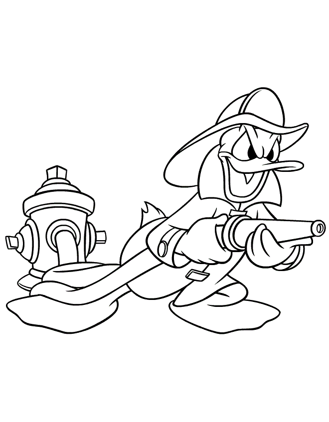 Coloring Pages of Donald Duck The Fireman | Coloring