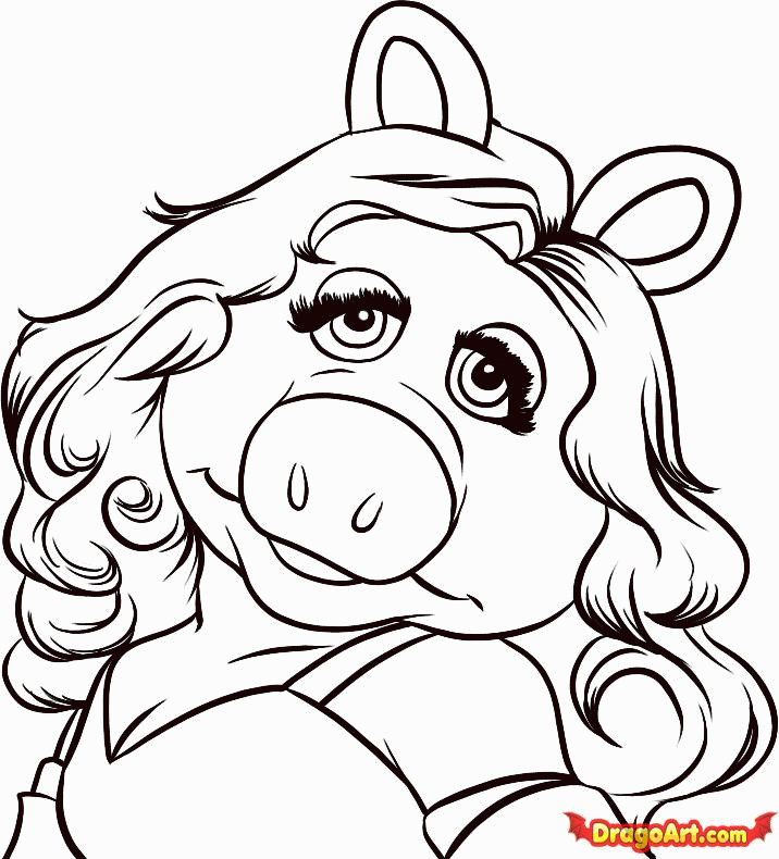 Draw Miss Piggy, Step by Step, Drawing Sheets, Added by Dawn