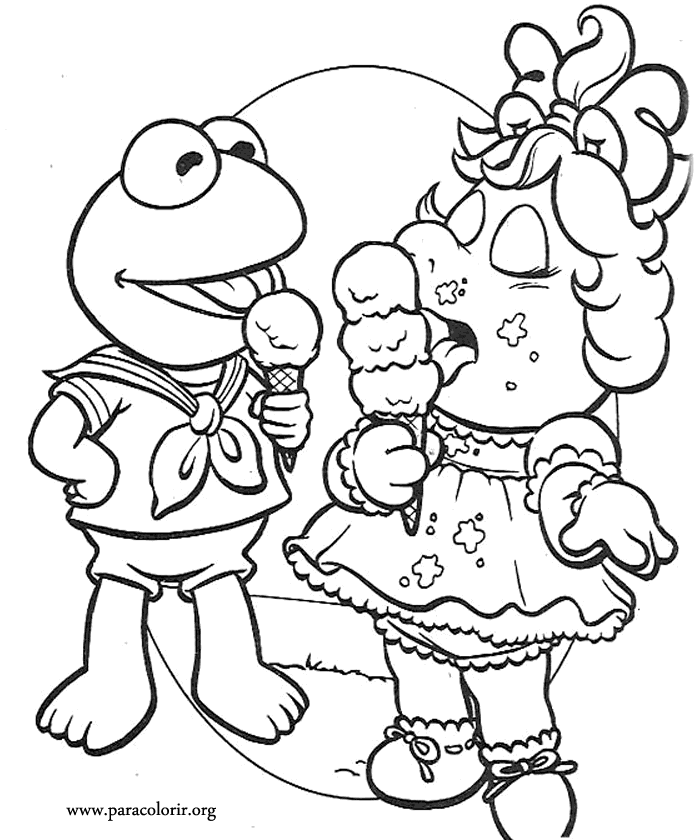 Muppet Babies - Kermit the Frog and Miss Piggy coloring page