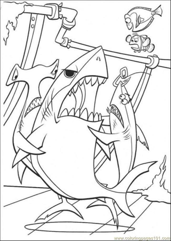 Coloring Pages Three Sharks (Cartoons > Finding Nemo) - free