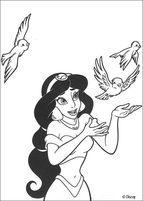Aladdin coloring pages - Princess Jasmine and birds
