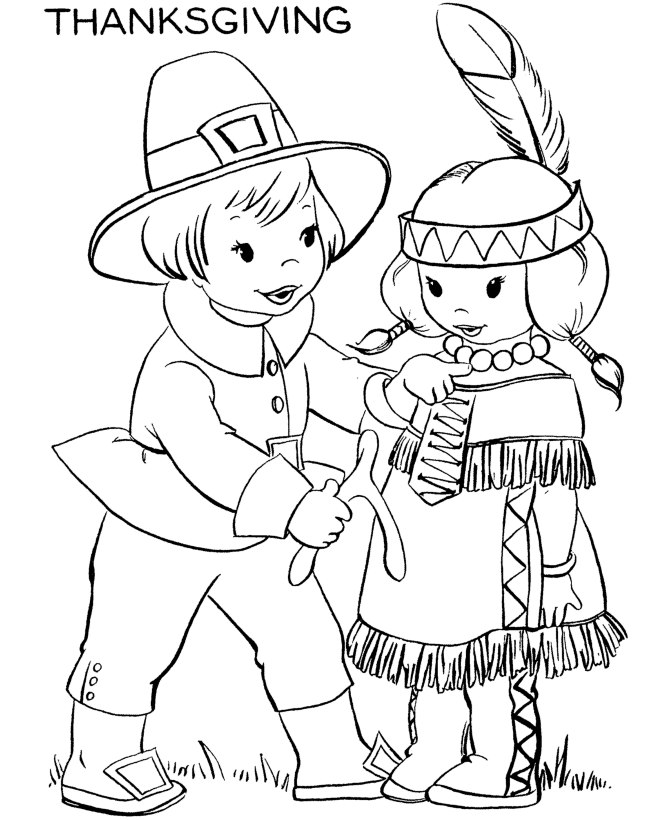 Thanksgiving Holiday Coloring page sheets: Pilgrim Boy