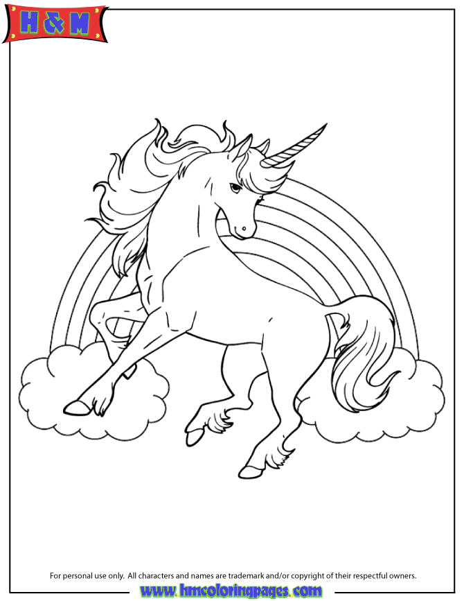 Unicorn Horse With Rainbow For Girls Coloring Page