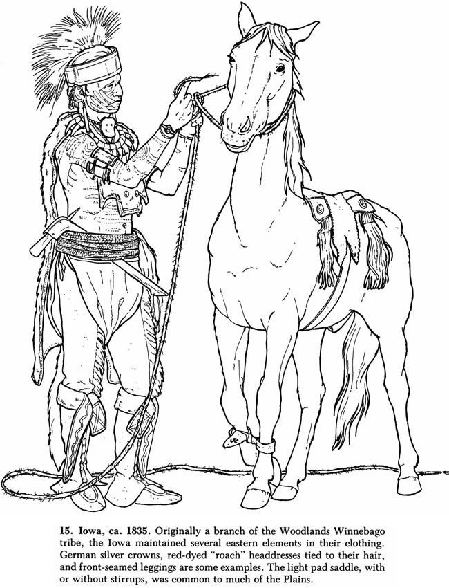 Horse Coloring Page of Winnebago Native American and Horse