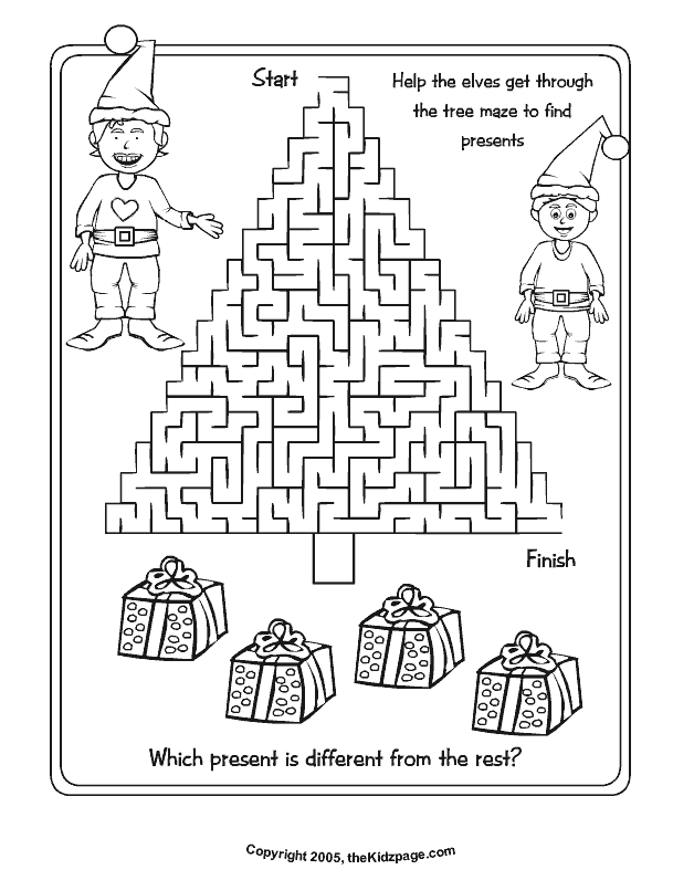 Christmas Tree Maze Free Coloring Pages for Kids - Printable