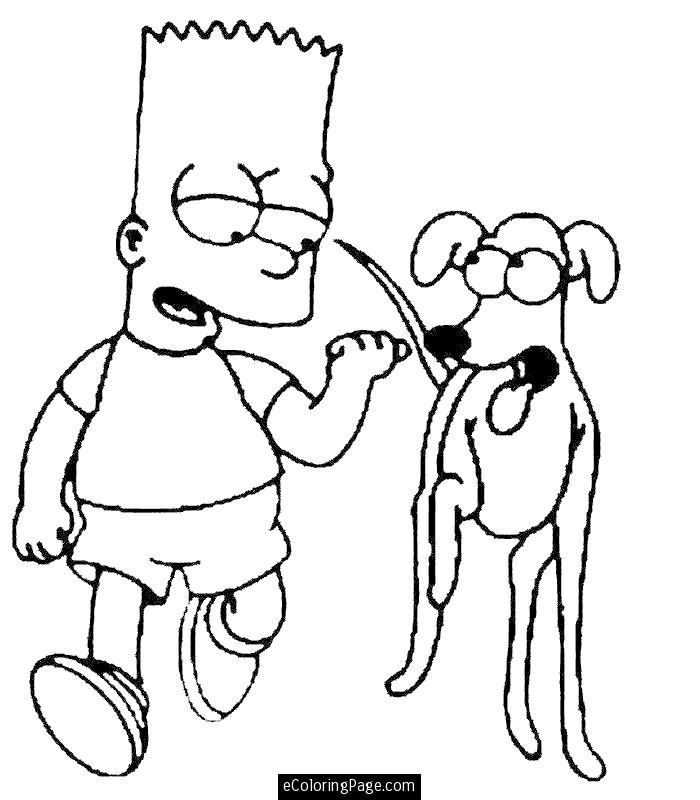 The Simpsons with a Dog Bart Simpson Coloring Page Printable for