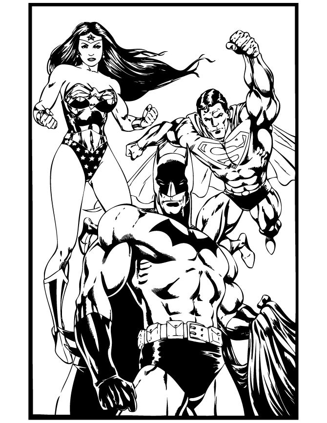 Superhero Batman Superman And Wonder Woman Coloring Page | Free