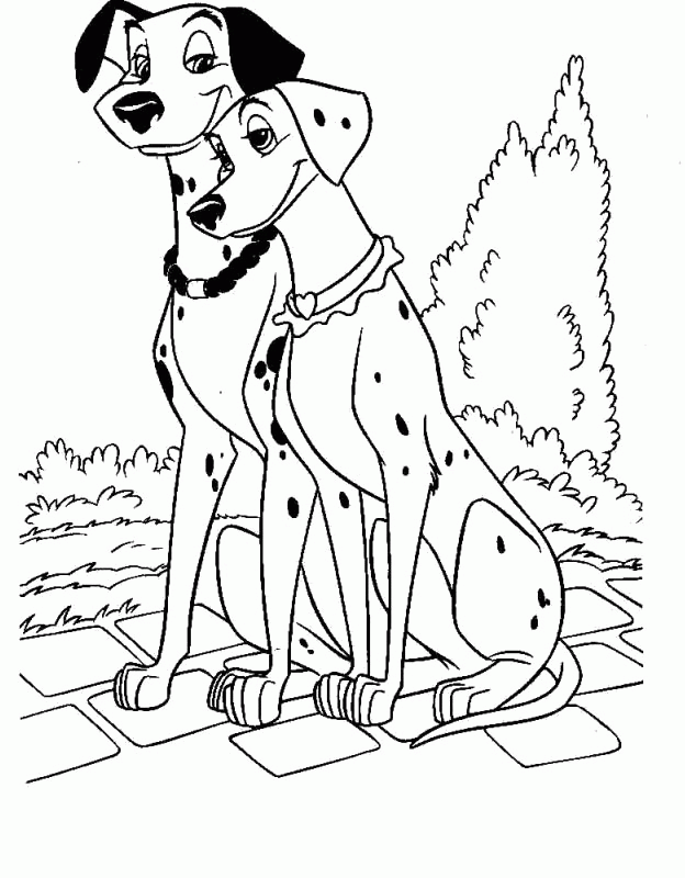 Romantic Dalmatian Couple Valentines Day Coloring Page