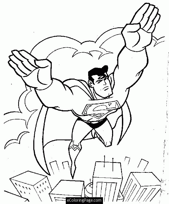 Superman Flying Above the Buildings Coloring Pages Printable