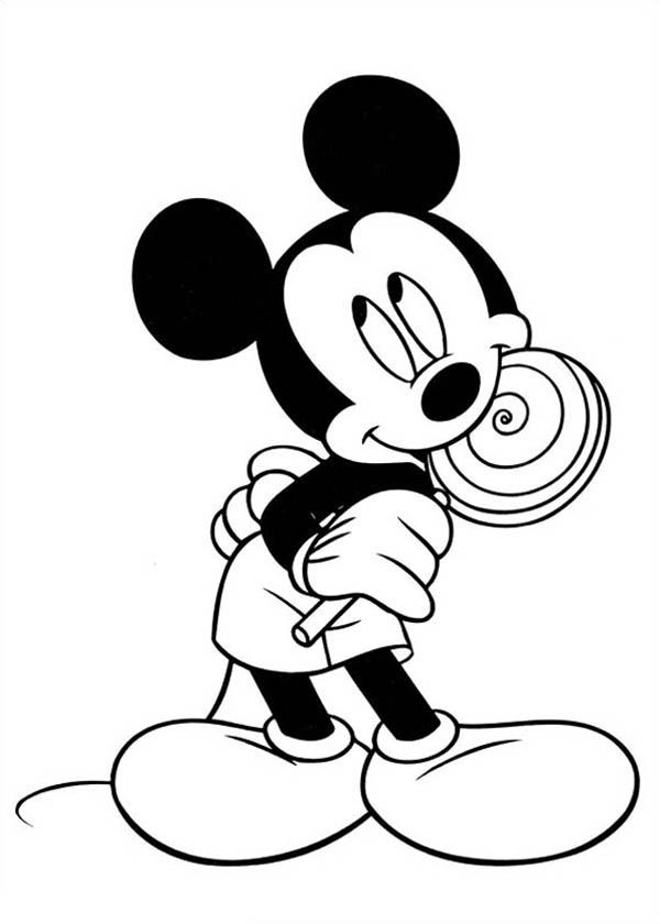 Mickey Mouse Eat Lollipop Coloring Page | Color Luna