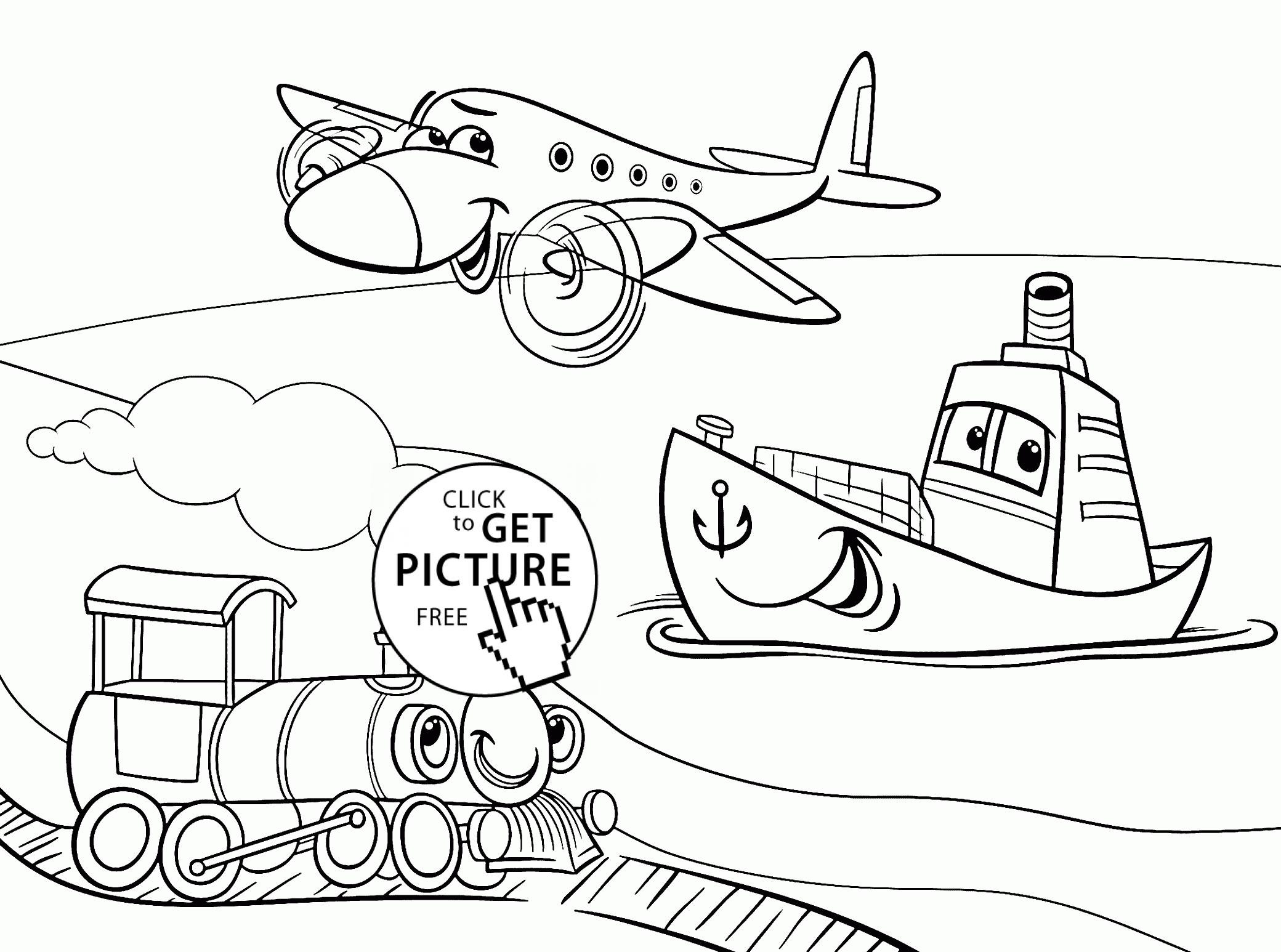 Funny Cartoon Transportation coloring page for kids, coloring ...