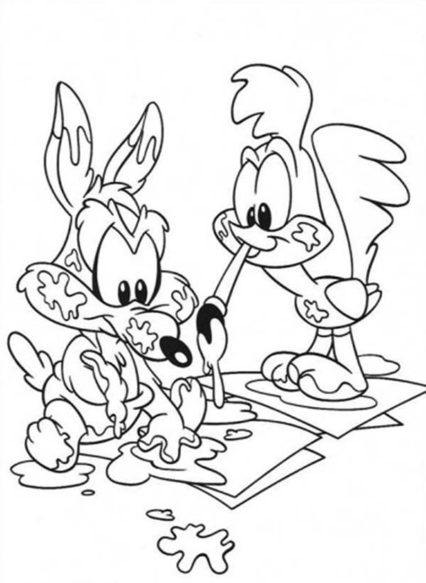 Roadrunner and Wile E Coyote Learn to Paint Coloring Pages | Batch ...