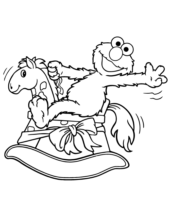 Elmo Riding Rocking Horse Coloring Page | Free Printable Coloring