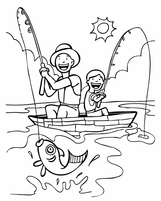 Dad and Son Fishing - Free Printable Coloring Pages