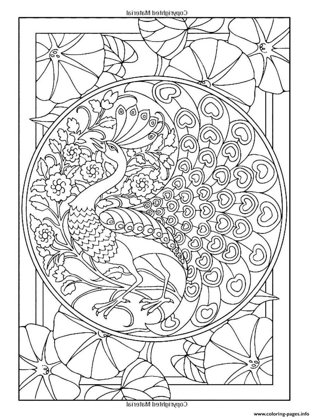 Print adult art nouveau style peacock Coloring pages