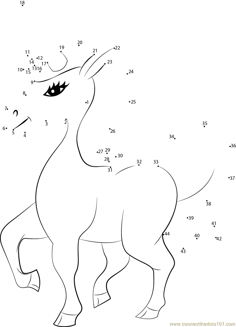 Pearl Unicorn dot to dot printable worksheet - Connect The Dots