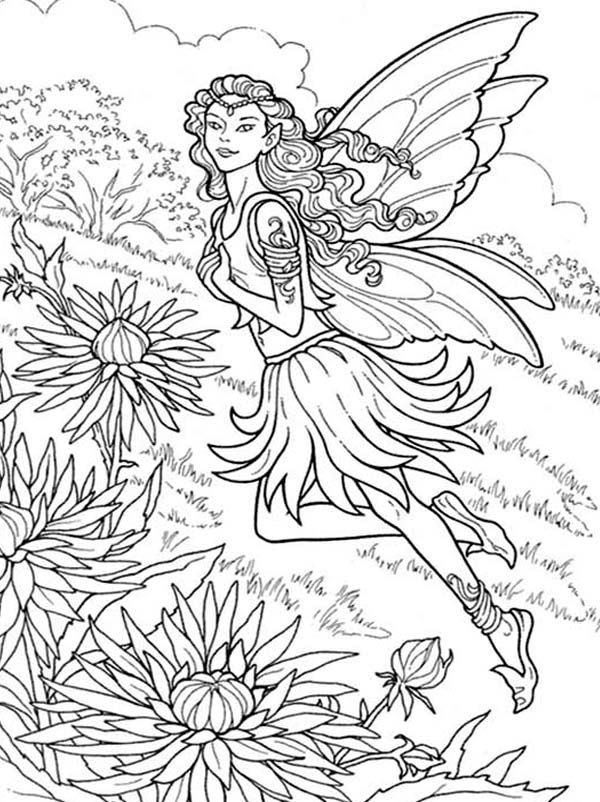 Beautiful Fairy of Chrysanthemum Coloring Page: Beautiful Fairy of ...