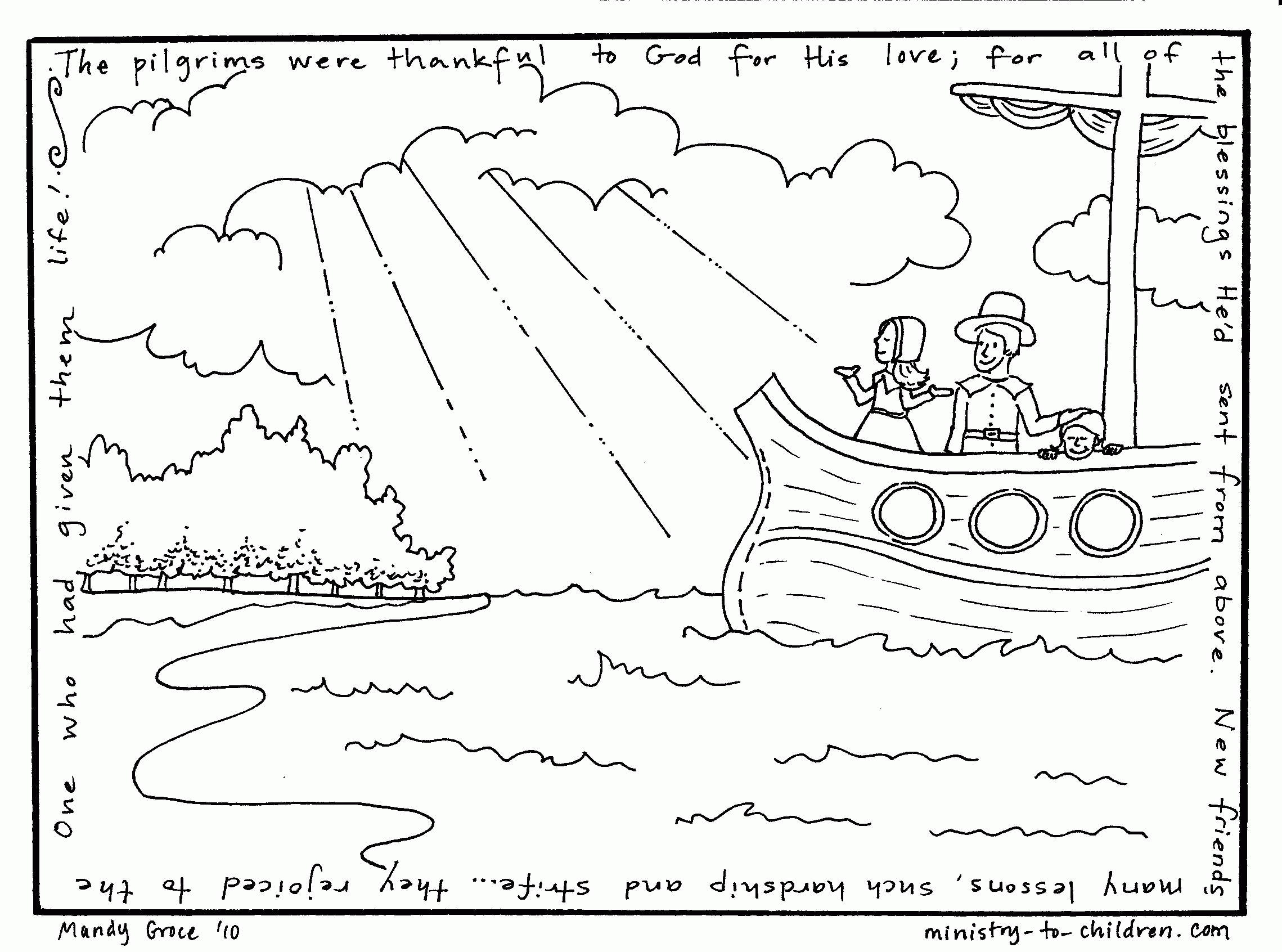Pilgrims Thanksgiving to God Coloring Page (free printable)