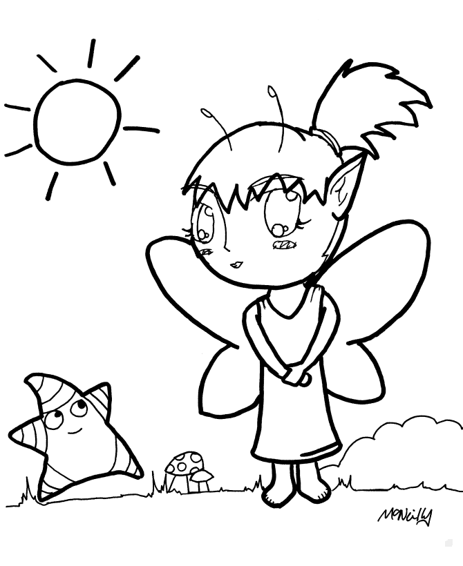 Anime Coloring Pages | Anime Fairy and Star Coloring Page sheet
