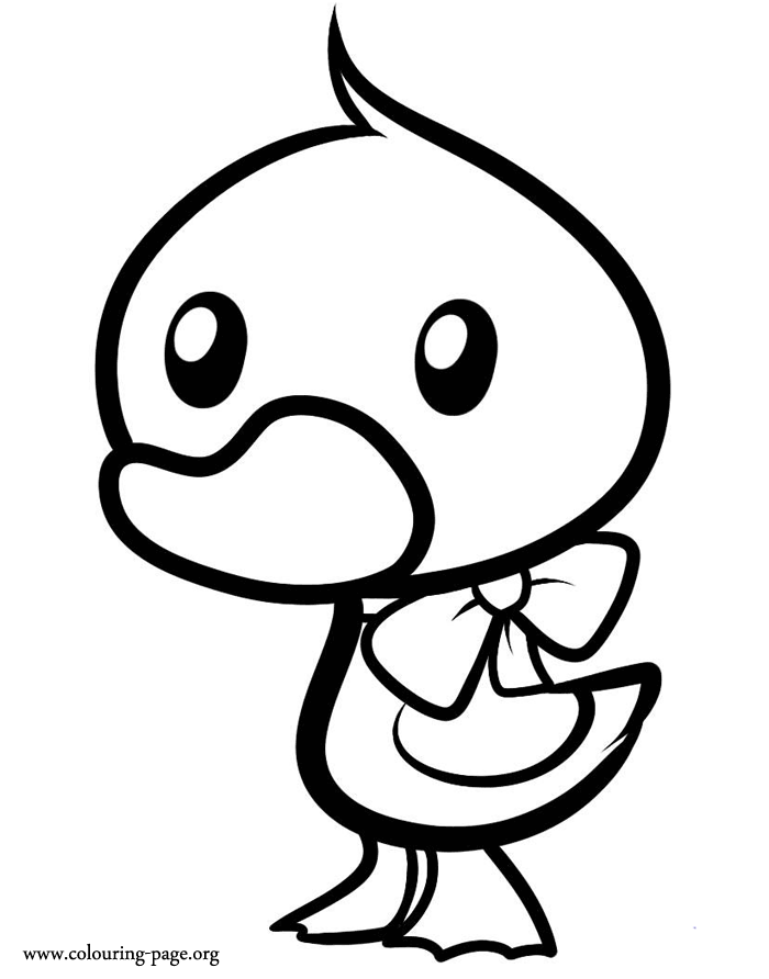 Duck and Duckling - Duckling wearing a ribbon coloring page