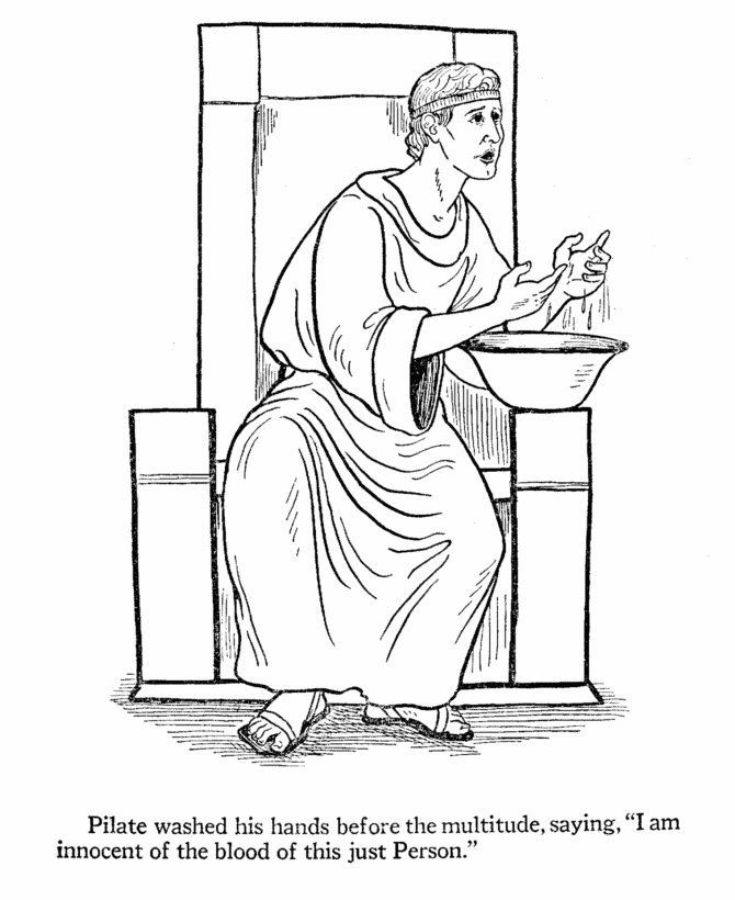 Easter Bible Coloring Pages - Pilate washes his hands | HonkingDonkey