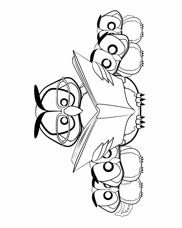 Owl reading to a family - Free Printable Coloring Pages