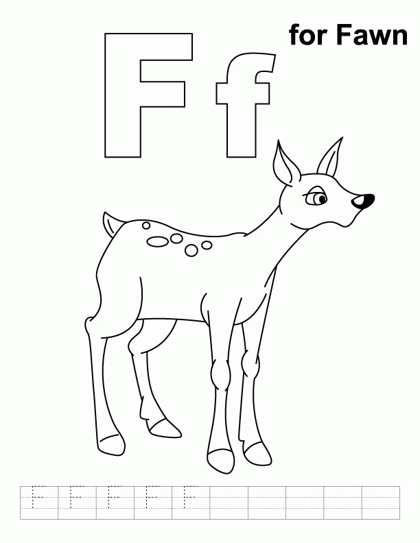 F for fawn coloring page with handwriting practice | Download Free