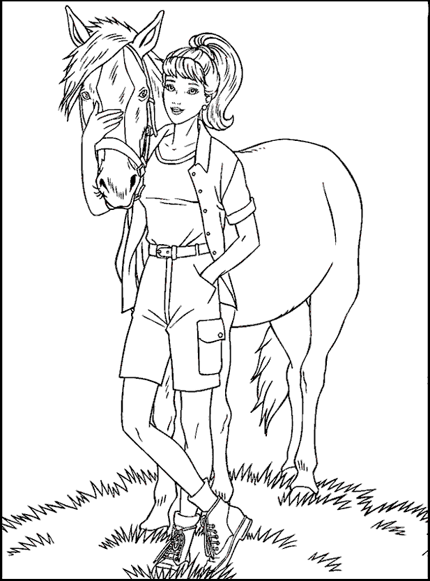 Barbie and her Horse coloring page to print and free download