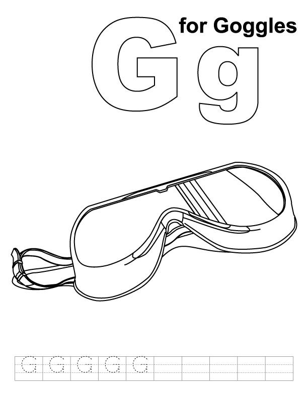 G for goggles coloring page with handwriting practice | Download