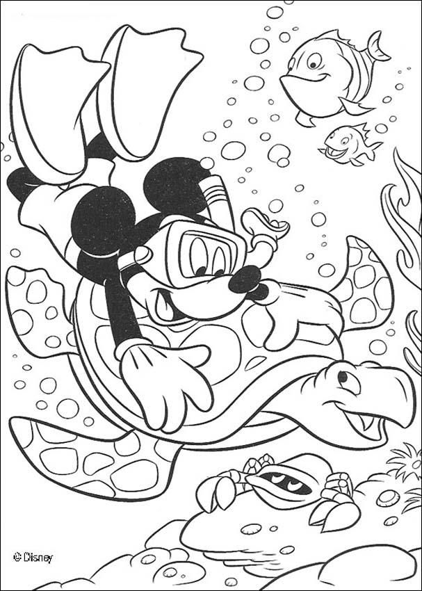Mickey Mouse Diving The Sea Coloring Pages Free Printable Coloring