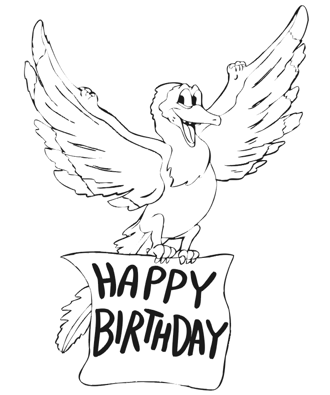 Birthday Coloring Page | A Bird With a Happy Birthday Banner