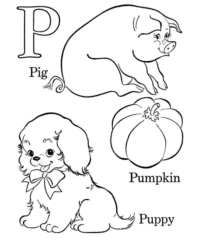 Alphabet P For Pig Pumpkin And Puppy Coloring Pages | Pigs for ...