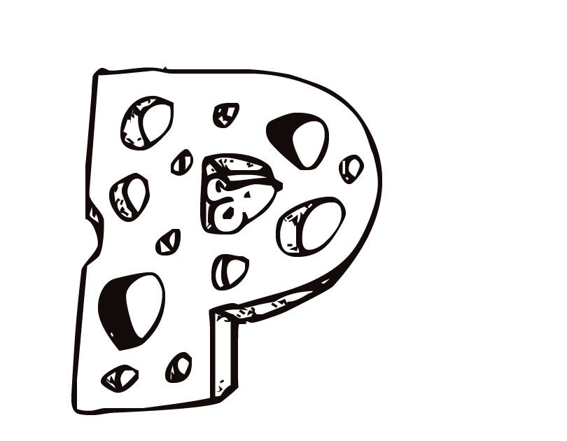 Letter P (Cheese and Mouse) Coloring Page
